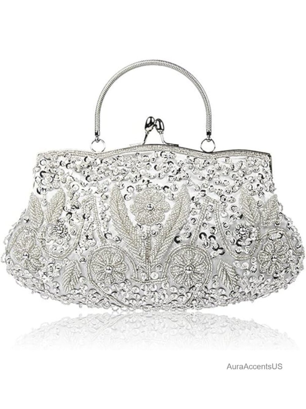 Beaded Sequin Floral Evening Clutch Wristlet Detachable Chain Large